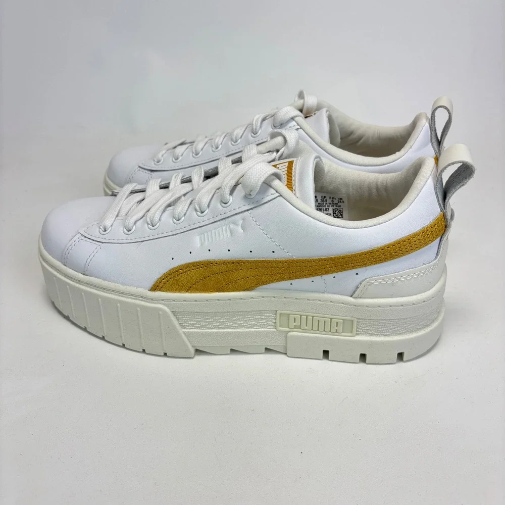 Puma Mayze Lux Sneakers Womens 8‎ White Gold New Platform Chunky 401261-02